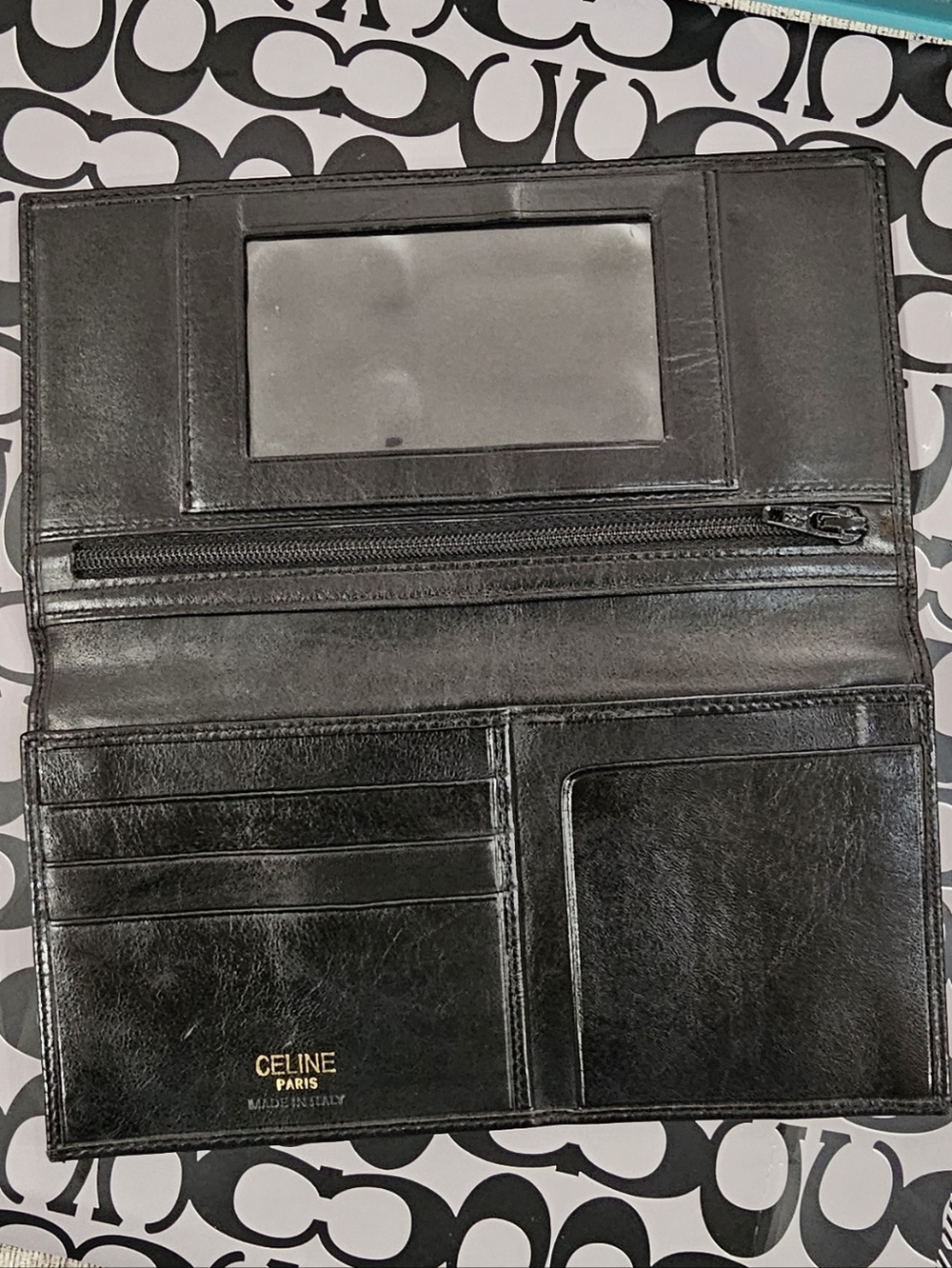Vintage Celine Paris Black Leather Long Bifold Wallet with RED LINING 😍 - Picture 2 of 12